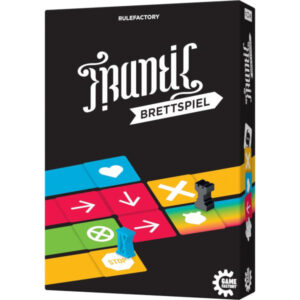 Doos van het Frantic kaartspel van White Goblin Games met kleurrijke en chaotische illustraties op de cover