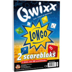 Qwixx Longo Bloks scoreblokken van White Goblin Games met langere invulvellen en uitgebreide dobbelspel-indeling