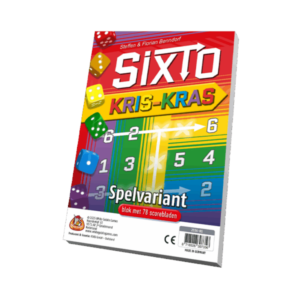 Sixto Kriskras scoreblokken van White Goblin Games met kruislings ingevulde rasters en kleurrijke dobbelspel-indeling