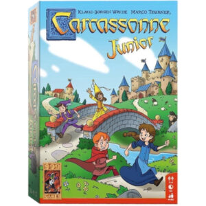 Carcassonne Junior bordspel van 999 Games met kleurrijke tegels en eenvoudige spelcomponenten voor kinderen