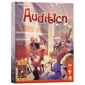 Audition kaartspel van 999 Games met speelkaarten en creatieve opdrachtkaarten op tafel